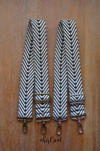 Hand Made Purse Strap, Black and White Chevron, Adjustable Cross Body Strap, approx. 26.5 to 44 inches