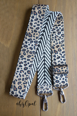 Hand Made Purse Strap, "Leopard" Chevron Back, Adjustable Strap 26 to 44 inches