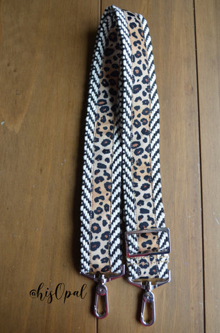 Hand Made Purse Strap, "Thin Leopard" Chevron Back, Adjustable Strap, 26 to 44.5 inches