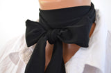 Black Scarf Neck Tie Lightweight Layering Fashion Accessories Sash Belt Black Neck Bow Black Tie - hisOpal Swimwear - 4