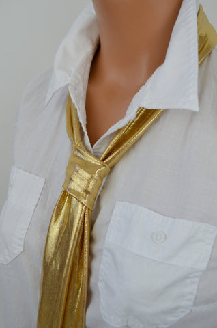 Metallic Gold Scarf Neck Tie Lightweight Neck Bow Womens Ascot Gold Cravat Unisex