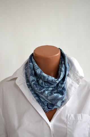 Infinity Scarf Metallic Blue Snakeskin and Rose Print Women's Ascot Neck Warmer