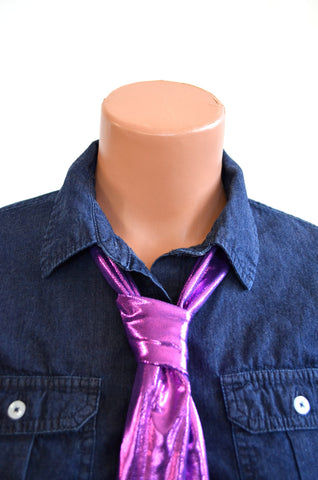 Metallic Hot Pink on Purple Scarf Women's Neck Tie Lightweight Layering Fashion Accessories