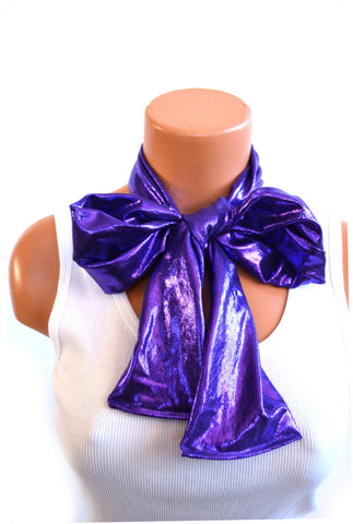 Metallic Purple Scarf Women's Thick Neck Tie Lightweight Layering Unisex Necktie Clubwear Neck Bow