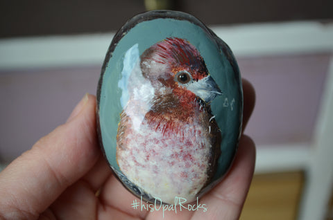 Bird Painted Rock, Hand Painted Stone, Bird Watching, Bird Art, Purple Finch, Bird Art, Painted Bird