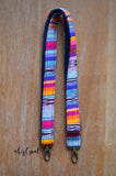 Hand Made Purse Strap, Adjustable Skinny Strap 1 inch wide "Agave Sunset" Navy or Yellow Back, approx. 25 to 45 inches