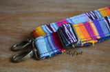 Hand Made Purse Strap, Adjustable Skinny Strap 1 inch wide "Agave Sunset" Navy or Yellow Back, approx. 25 to 45 inches