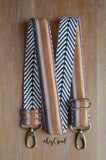 Hand Made Purse Strap, "Minty Fresh Browns" Chevron Back, Adjustable Strap, approx. 26.5 to 45 inches