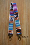 Hand Made Purse Strap, "Bird of Paradise" Striped Rainbow Back, Adjustable Strap, approx. 26.5 to 45 inches