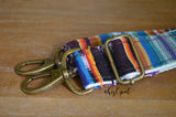 Hand Made Purse Strap, "Bird of Paradise" Striped Rainbow Back, Adjustable Strap, approx. 26.5 to 45 inches