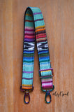 Hand Made Purse Strap, "Baja" Black Back, Rainbow Hardware, Adjustable Strap, approx. 26.5 to 45 inches