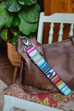 Hand Made Purse Strap, "Baja" Black Back, Rainbow Hardware, Adjustable Strap, approx. 26.5 to 45 inches