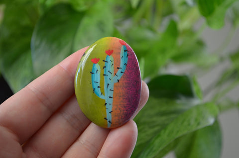 Cactus Fridge Magnet, Painted Rock Magnet, Mini Cactus Magnet