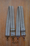 Hand Made Purse Strap, Black and White Chevron, Adjustable Cross Body Strap, approx. 26.5 to 44 inches