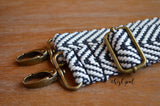 Hand Made Purse Strap, Black and White Chevron, Adjustable Cross Body Strap, approx. 26.5 to 44 inches