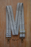 Hand Made Purse Strap, Black and White Chevron, Adjustable Cross Body Strap, approx. 26.5 to 44 inches
