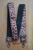 Hand Made Purse Strap, "Dark Leopard" Black Back, Adjustable Strap 26.5 to 46 inches