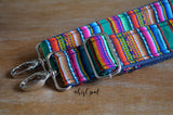 Hand Made Purse Strap, "Fiesta" Navy Back, Adjustable Strap, 24 to 41 inches