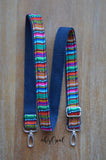 Hand Made Purse Strap, Skinny Strap, 1 Inch Wide "Fiesta" Navy Back, Adjustable Strap, 24 to 41.5 inches