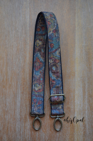 Hand Made Adjustable Purse Strap, Grey Jacquard, Black Back, 29 to 49.5 inches