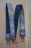 Hand Made Adjustable Purse Strap, Grey Jacquard, Black Back, 29 to 49.5 inches