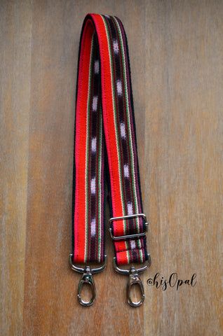 Hand Made Purse Strap, authentic "Javana" Black Back, Adjustable Strap, approx. 29 to 49 inches