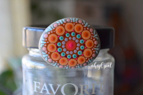 Fridge Magnet Peach, Painted Rock Mandala, Mini Mandala Magnet, Refrigerator Magnet, Kitchen Decor, Housewarming Gift