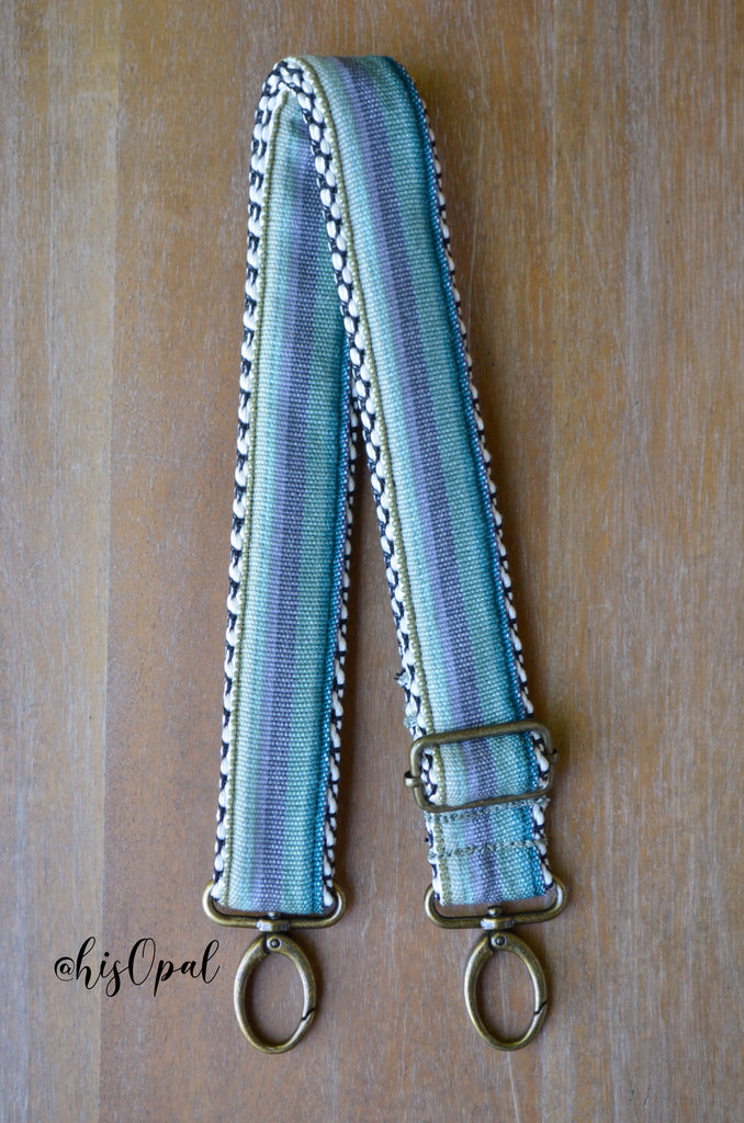 Hand Made Purse Strap, "Minty Fresh Greens" Chevron Back, Adjustable Strap, approx. 26.5 to 45 inches