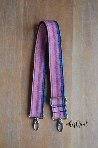 Hand Made Purse Strap, "Minty Fresh Pinks" Navy Back, Adjustable Strap, approx. 25.5 to 44 inches
