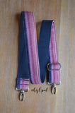 Hand Made Purse Strap, "Minty Fresh Pinks" Navy Back, Adjustable Strap, approx. 25.5 to 44 inches