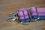 Hand Made Purse Strap, "Minty Fresh Pinks" Navy Back, Adjustable Strap, approx. 25.5 to 44 inches