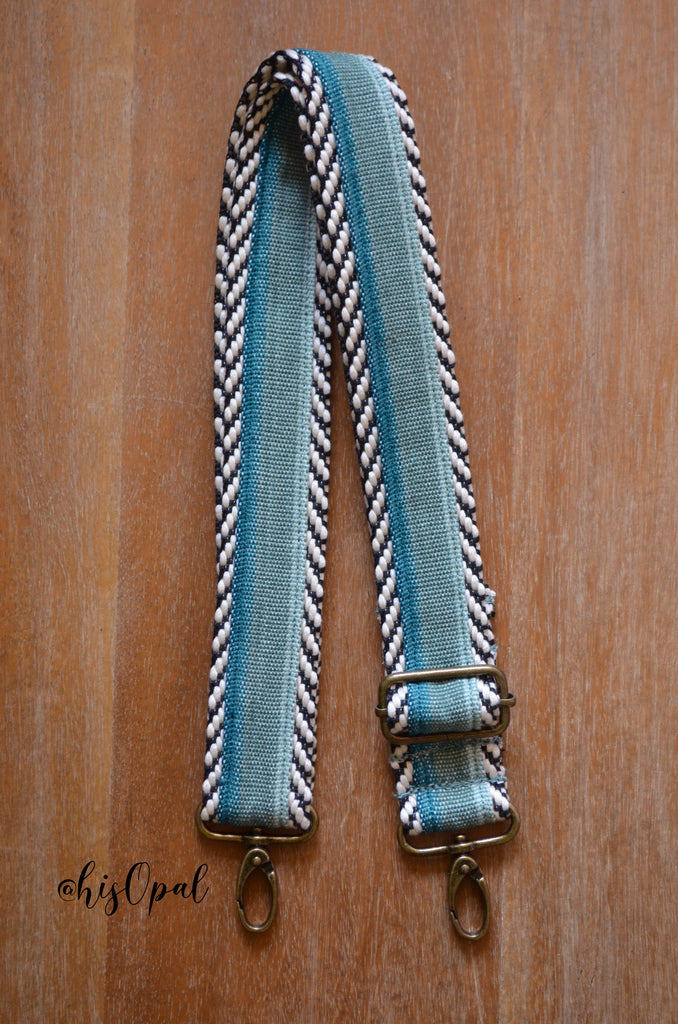 Hand Made Purse Strap, "Minty Fresh Thin Mint and Greens" Chevron Back, Adjustable Strap, approx. 26 to 44.5 inches