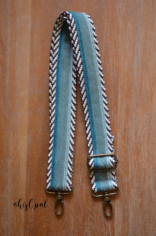 Hand Made Purse Strap, "Minty Fresh Thin Mint and Greens" Chevron Back, Adjustable Strap, approx. 26 to 44.5 inches