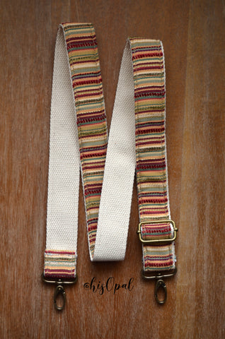 Hand Made Adjustable Purse Strap, Neutral Stripes, Cream Back, 28.5 to 50.5 inches