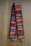 Hand Made Purse Strap, 2 inch wide, "Paradise" Black Back, Adjustable Strap, 27 to 46.5 inches