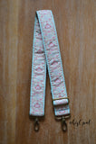 Hand Made Purse Strap, Pastel Teal on Tan Chevron Back, Adjustable Cross Body Strap, 26.5 to 46 inches