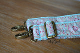 Hand Made Purse Strap, Pastel Teal on Tan Chevron Back, Adjustable Cross Body Strap, 26.5 to 46 inches