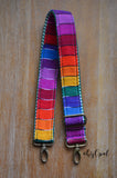 Adjustable Purse Strap, "Primary Rainbow" on Green Chevron back, approx. 25 to 42 inches long, hand made purse strap