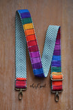 Adjustable Purse Strap, "Primary Rainbow" on Green Chevron back, approx. 25 to 42 inches long, hand made purse strap