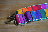 Adjustable Purse Strap, "Primary Rainbow" on Green Chevron back, approx. 25 to 42 inches long, hand made purse strap