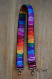 Extra Long Adjustable Purse Strap, "Primary Rainbow" on black, 32 to 57 inches long, hand made purse strap