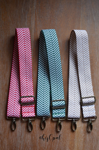 Hand Made Purse Strap, Red, Green or Tan Chevron, Adjustable Strap, approx. 25.5 to 43 inches