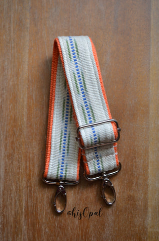 Hand Made Purse Strap, Nena "Rio" Orange Back, SHORTY ADJUSTABLE, approx 16 in to 25.5 in (Copy)