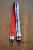 Hand Made Purse Strap, Nena "Rio" Red Back, SHORTY ADJUSTABLE, approx 20 in to 32 in