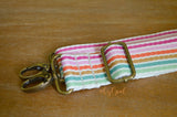 Hand Made Purse Strap, Striped Rainbow, Adjustable Strap, approx. 26 to 44 inches