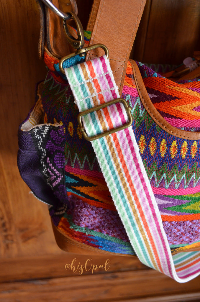 Hand Made Purse Strap, Striped Rainbow, Adjustable Strap, approx. 26 to 44 inches
