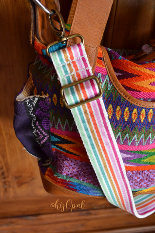 Hand Made Purse Strap, Striped Rainbow, Adjustable Strap, approx. 26 to 44 inches