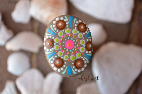 Cute Fridge Magnet, Hand Painted Rock, Beach colors Mandala Magnet, Refrigerator Magnet
