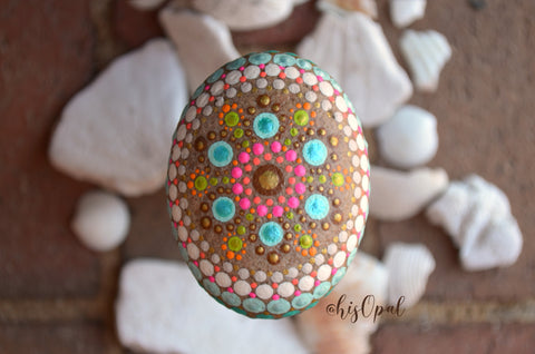 Beach Mandala, Hand Painted Rock, Mandala Stone, Beachy Colors Mandala