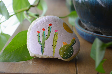 Painted Cactus Rock, Cactus Art, Hand Painted Rock, Southwestern Decor, Cactus Decor